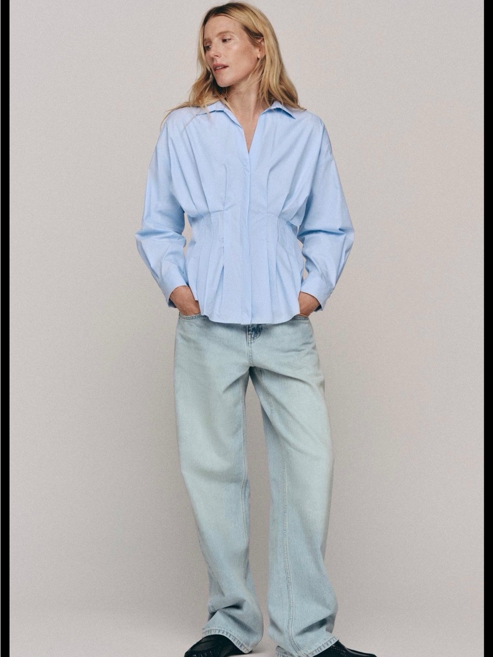 Women Light Blue Classic Button-Up Shirt